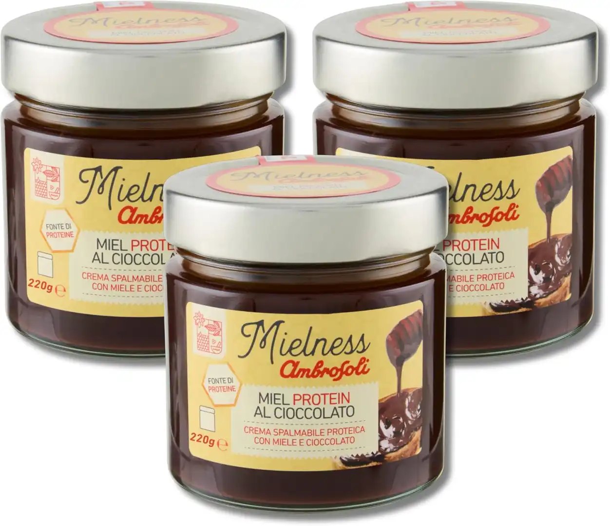 3x Mielness Miel Protein 220g Crema Proteica al Cioccolato con Miele Ambrosoli