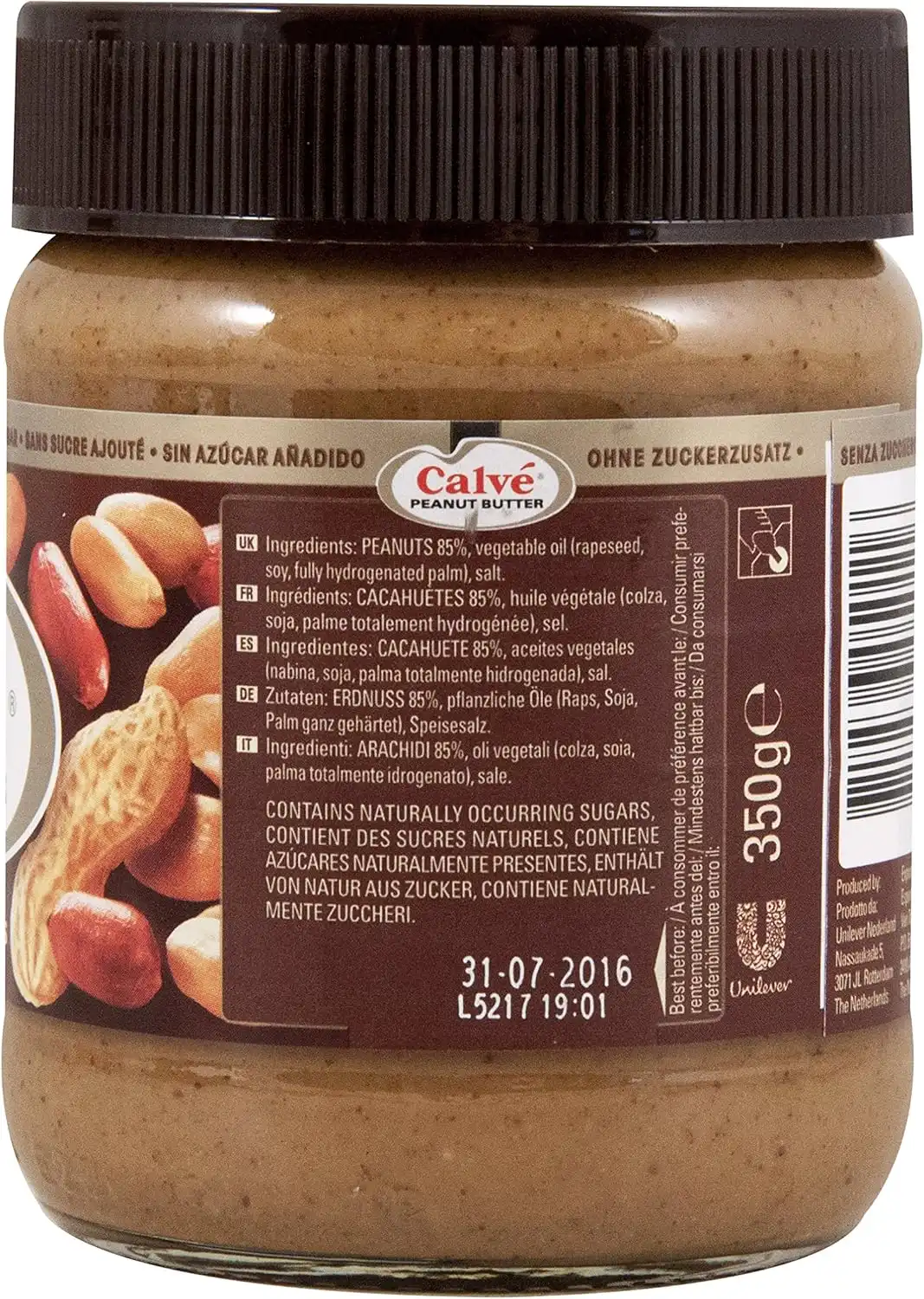 6x Calvé Burro di Arachidi 350g Peanut Butter Morbido Senza Zuccheri Aggiunti