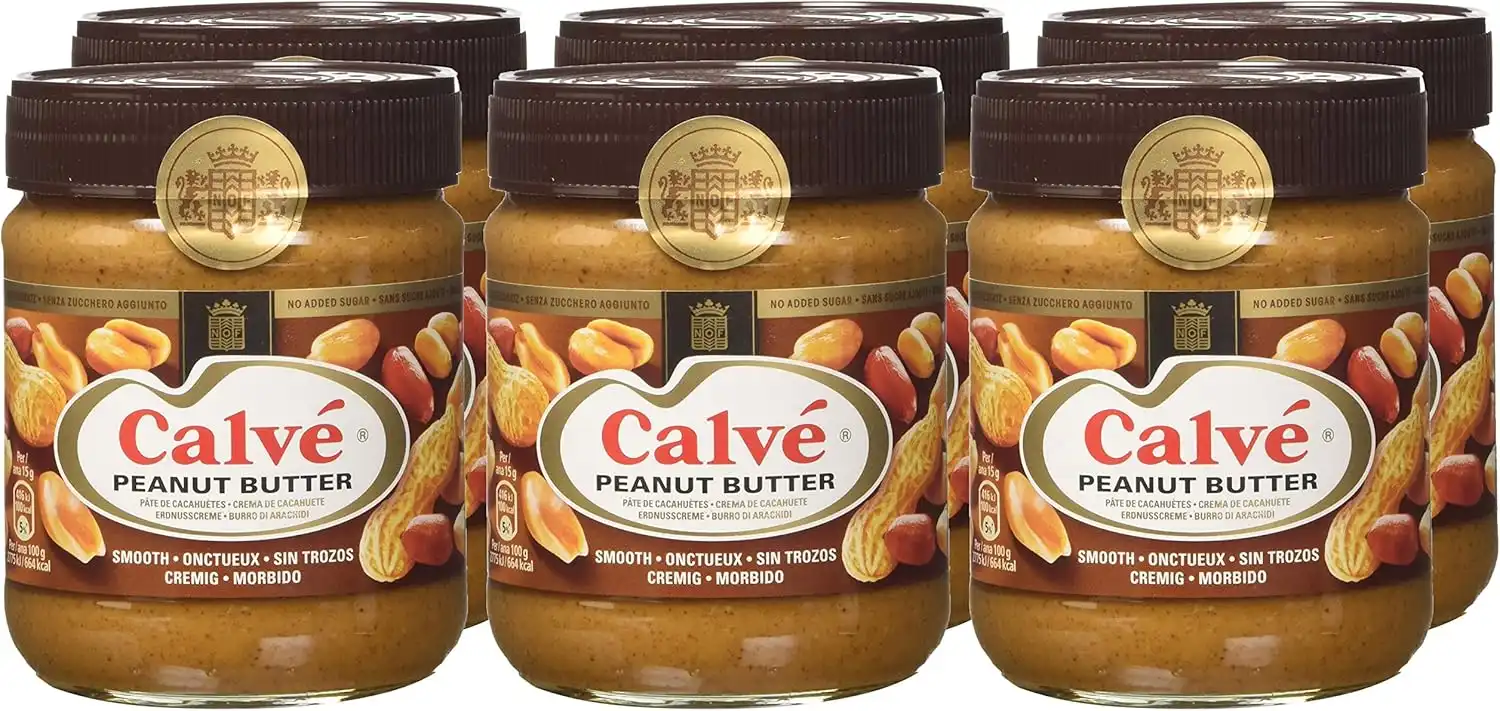 6x Calvé Burro di Arachidi 350g Peanut Butter Morbido Senza Zuccheri Aggiunti