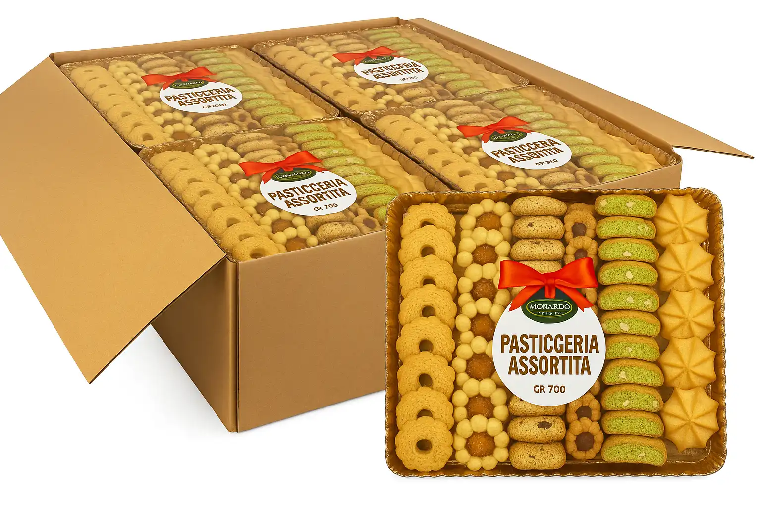 6x Monardo Pasticceria Assortita 700g Vassoio Dolci Secchi Misti Frollini Regalo