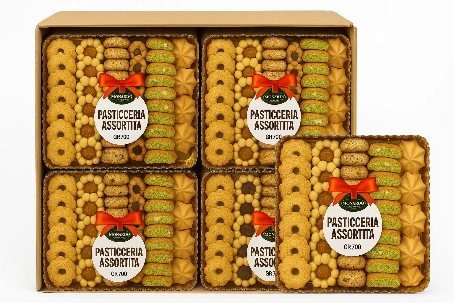 6x Monardo Pasticceria Assortita 700g Vassoio Dolci Secchi Misti Frollini Regalo