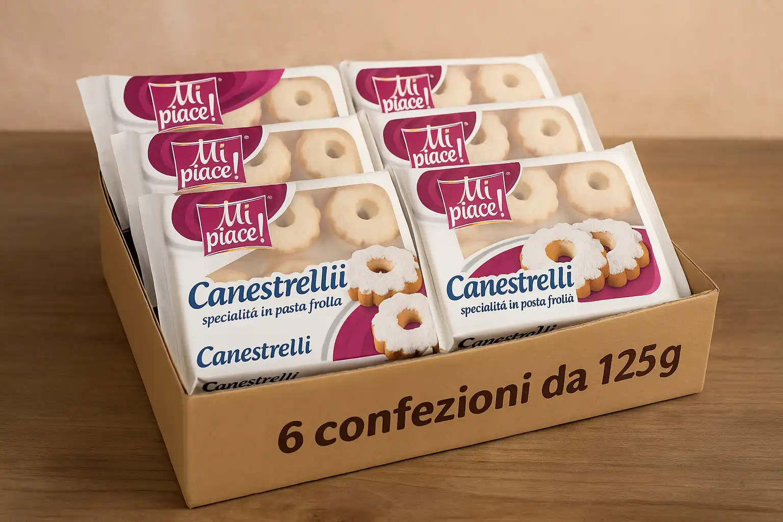 6x Mi Piace Canestrelli 125g Biscotti Pasta Frolla Zucchero a Velo Dolce