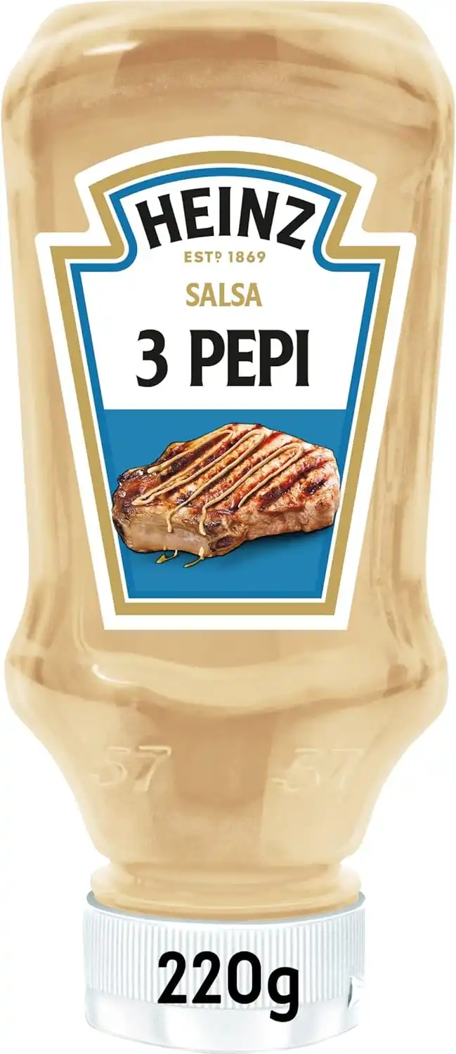 8x Heinz Salsa 3 Pepi 220g Top Down Condimento Carne Grigliata Barbecue Gourmet
