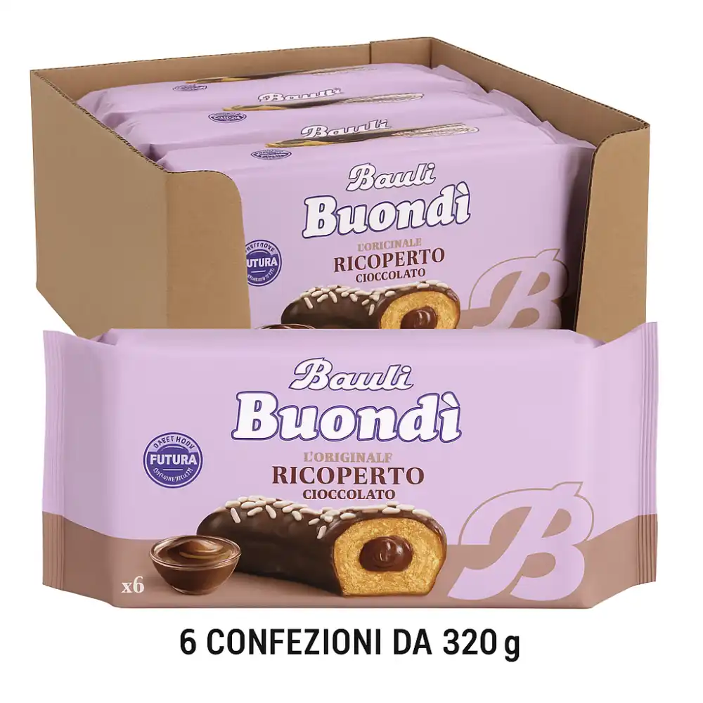 6x Bauli Buondì Ricoperto Cioccolato 320g (6 Merendine) Colazione Dolce Scorta