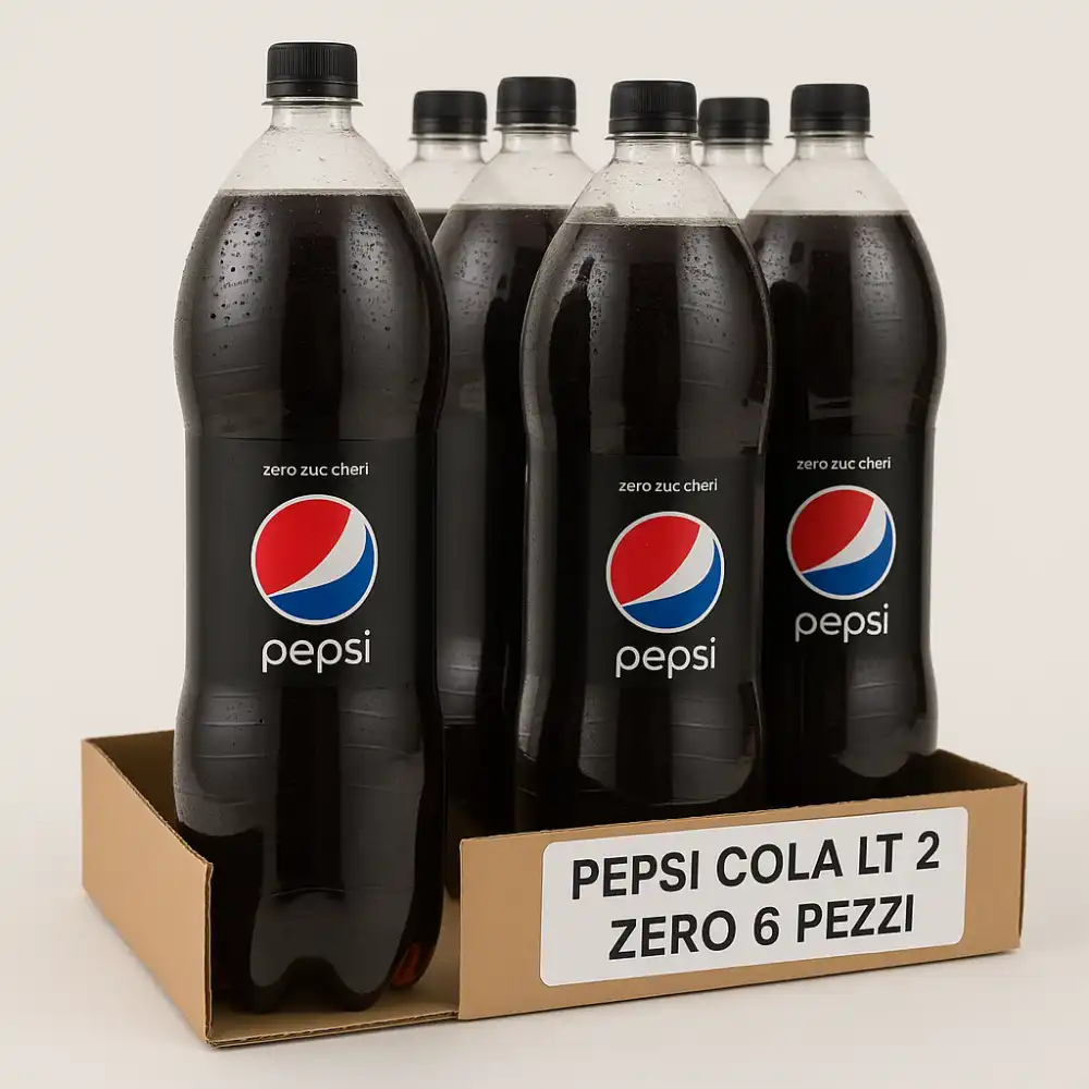 6x Pepsi Cola Zero Zuccheri 2L Bottiglia Bibita Gassata Scorta Bevanda Light