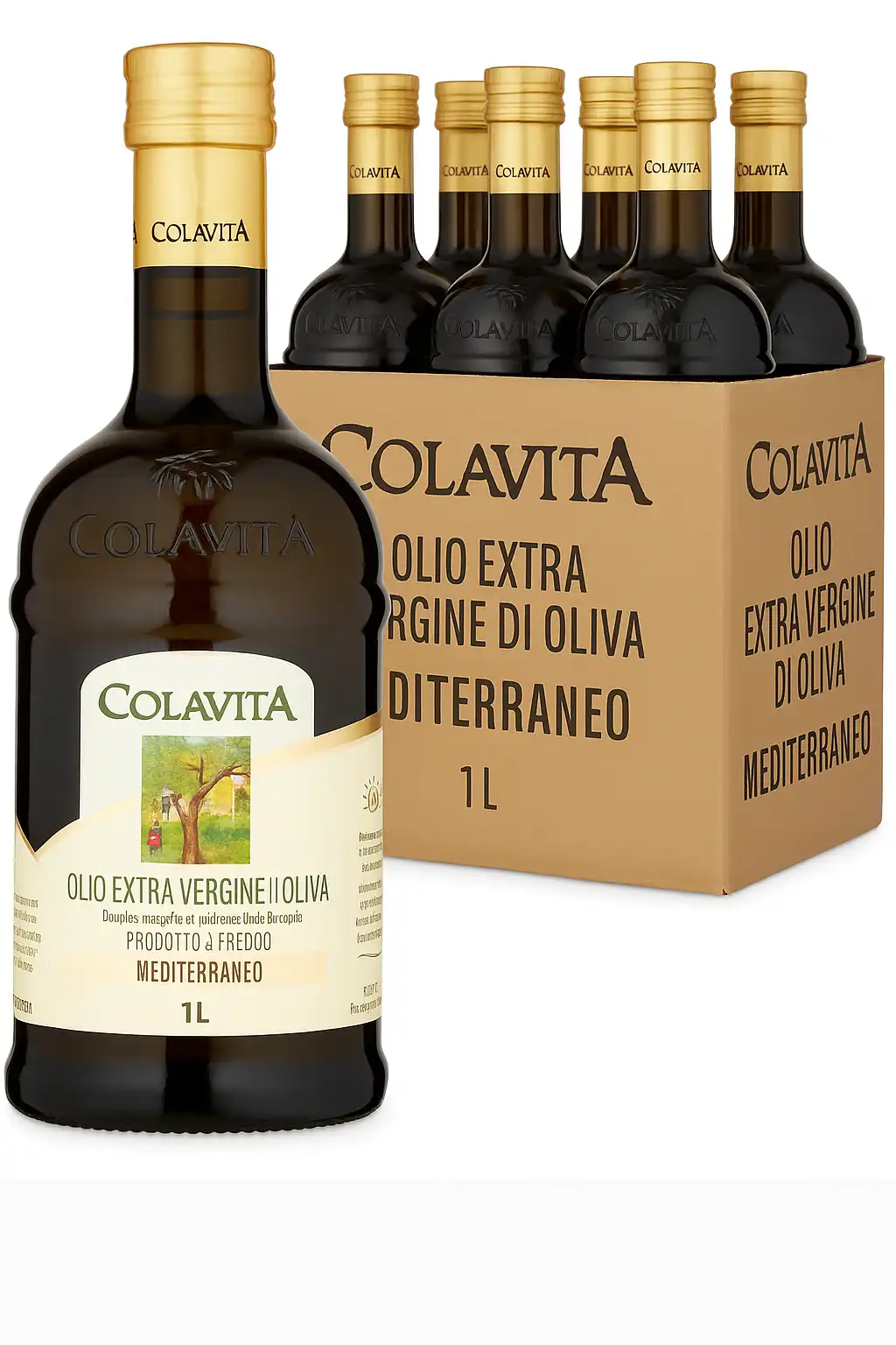 6x Colavita Olio Extravergine di Oliva 1L Mediterraneo Vetro Estratto a Freddo