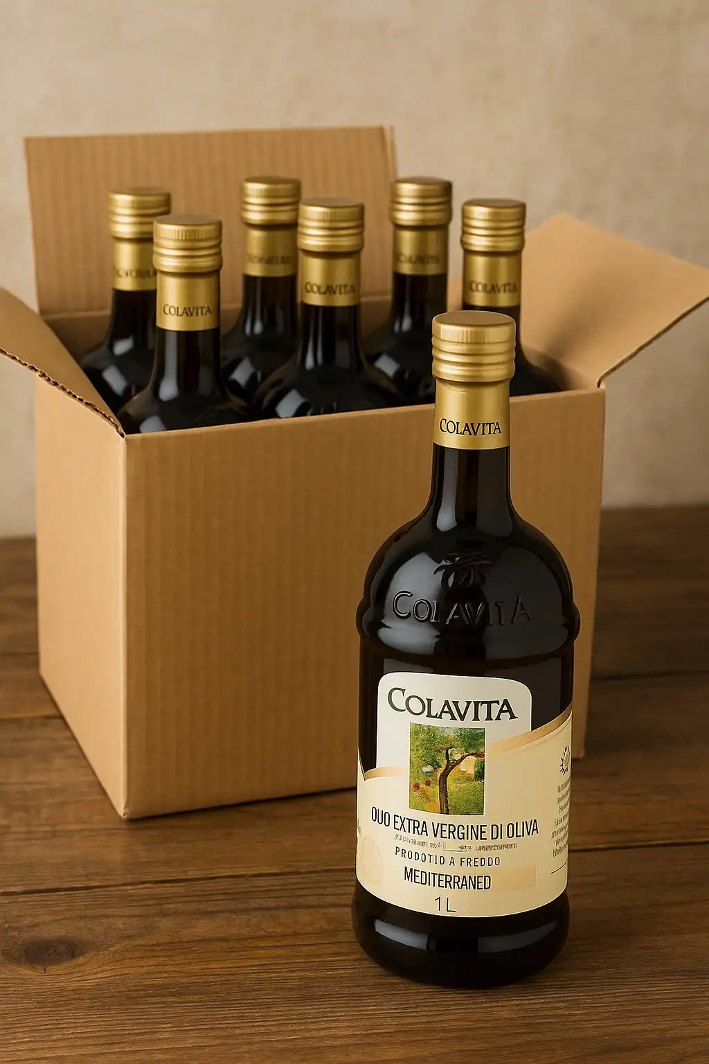 6x Colavita Olio Extravergine di Oliva 1L Mediterraneo Vetro Estratto a Freddo