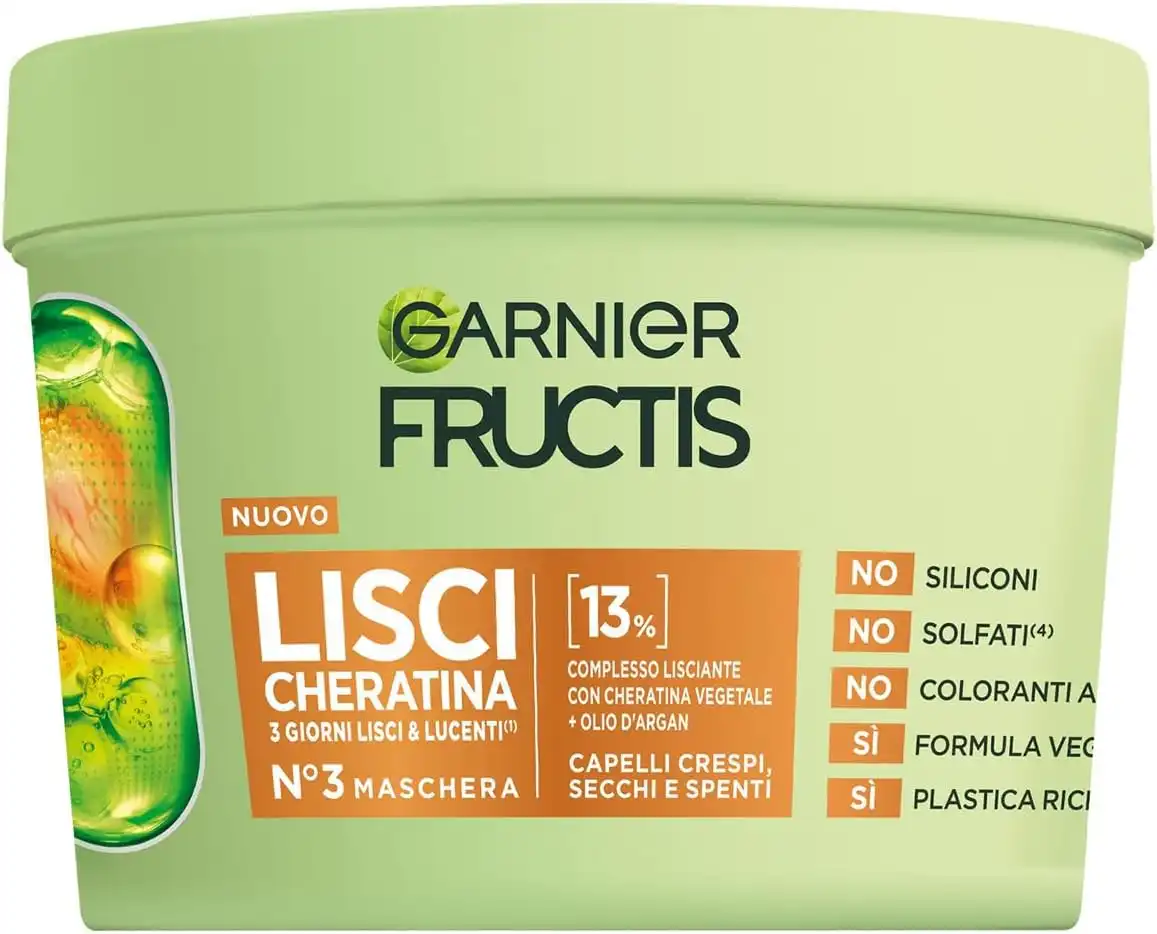 Garnier Fructis Maschera 370ml Lisci Cheratina Capelli Crespi Lucenti No Crespo