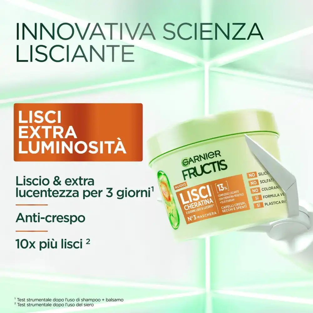 Garnier Fructis Maschera 370ml Lisci Cheratina Capelli Crespi Lucenti No Crespo