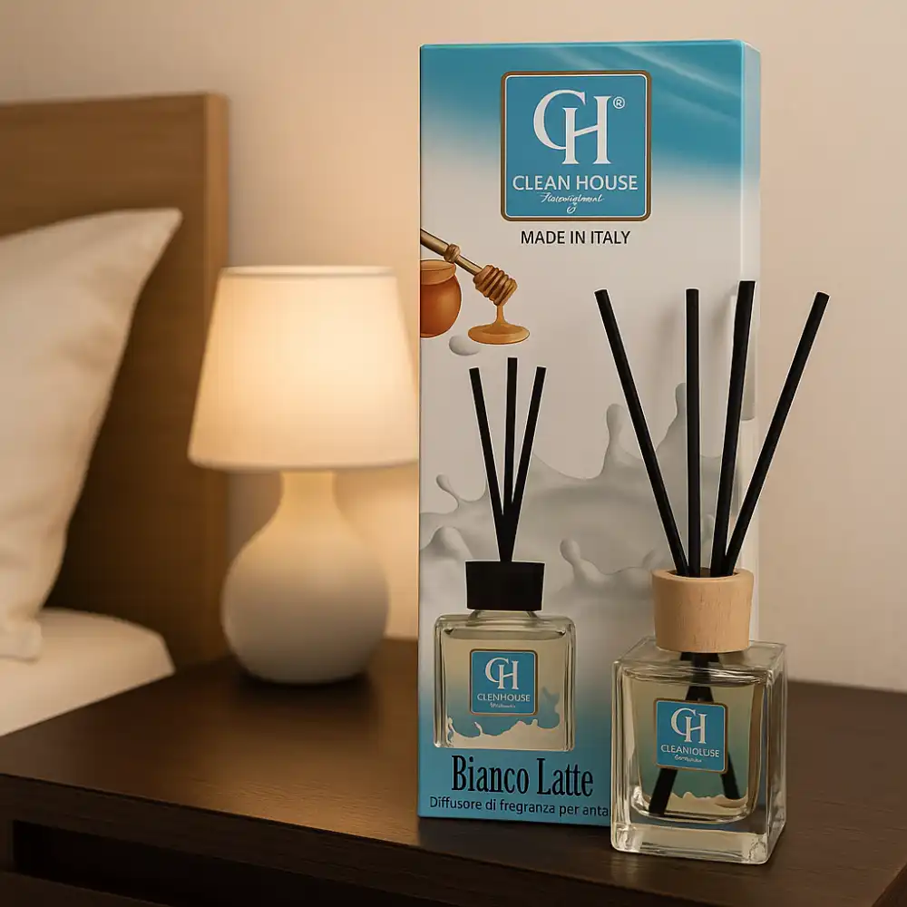 Diffusore Bianco Latte 100ml Bastoncini Profumo Ambiente Lunga Durata Made Italy