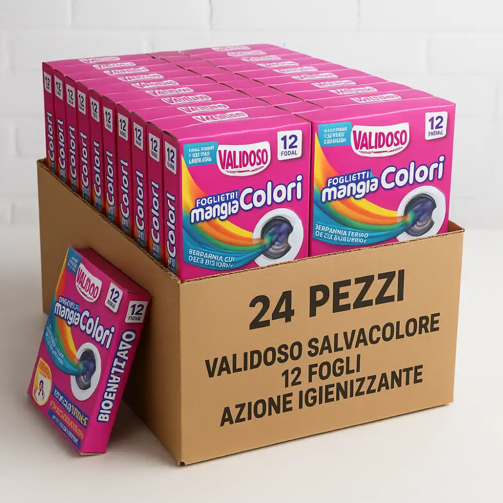 24x Validoso Foglietti Mangia Colori 12pz Salva Colore Bucato Lavaggi Misti