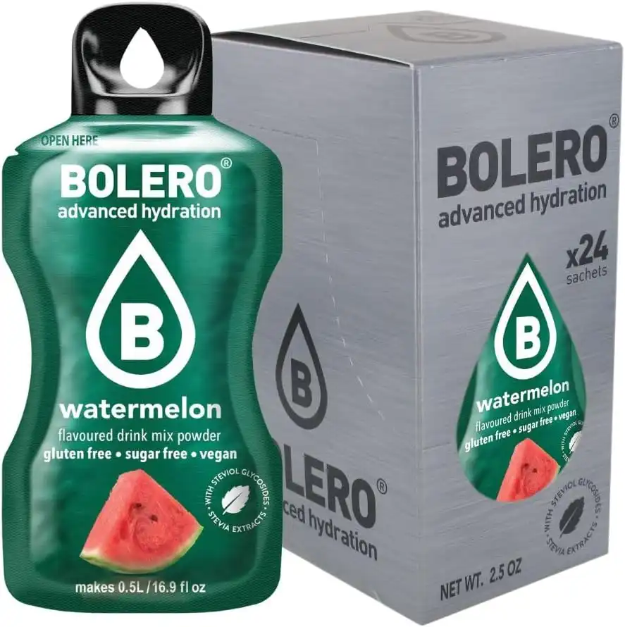 48x Bolero Drink 9g Watermelon Polvere Stevia Senza Zucchero Vegano Gluten Free