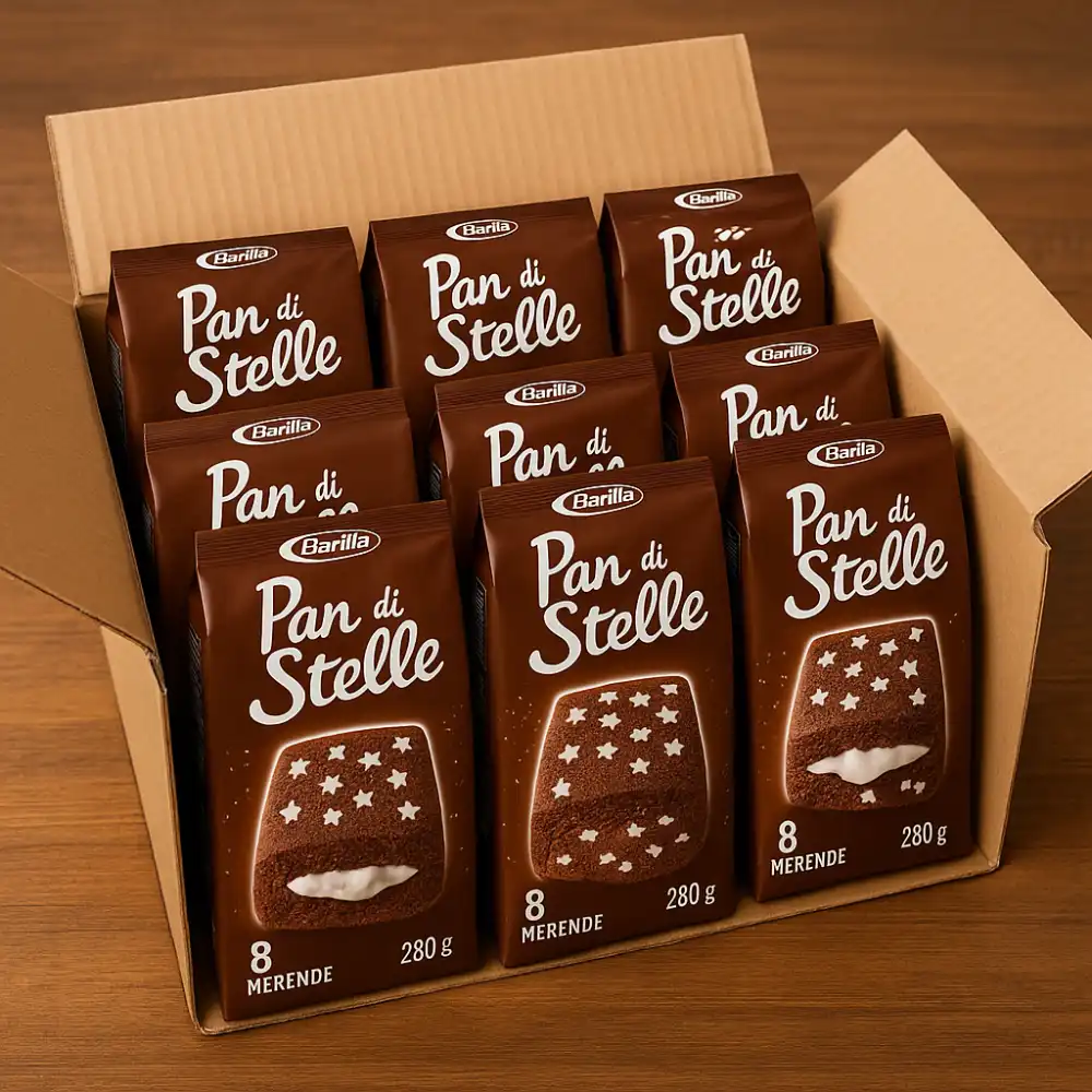 12x Pan di Stelle Merenda 280g 8 Trancini al Latte Cacao Morbidi No Olio Palma
