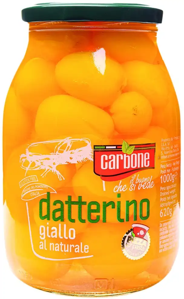 Pomodoro Datterino Giallo al Naturale 1kg Carbone Gourmet Origine Italia Vetro