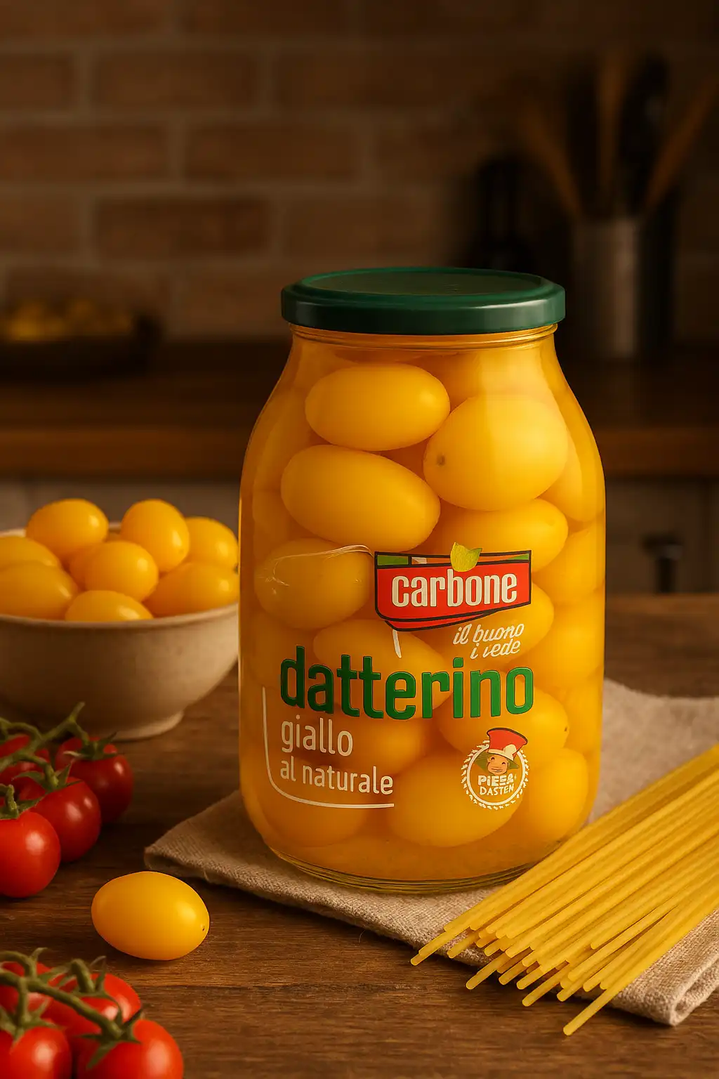 Pomodoro Datterino Giallo al Naturale 1kg Carbone Gourmet Origine Italia Vetro