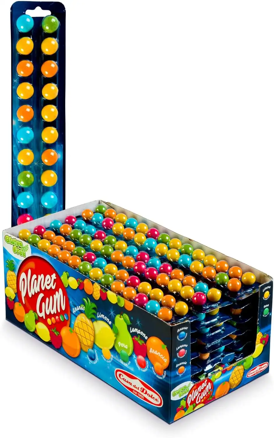 25x Casa del Dolce Bubble Gum 75g Blister Planet Gum Palline Frutta Masticabili