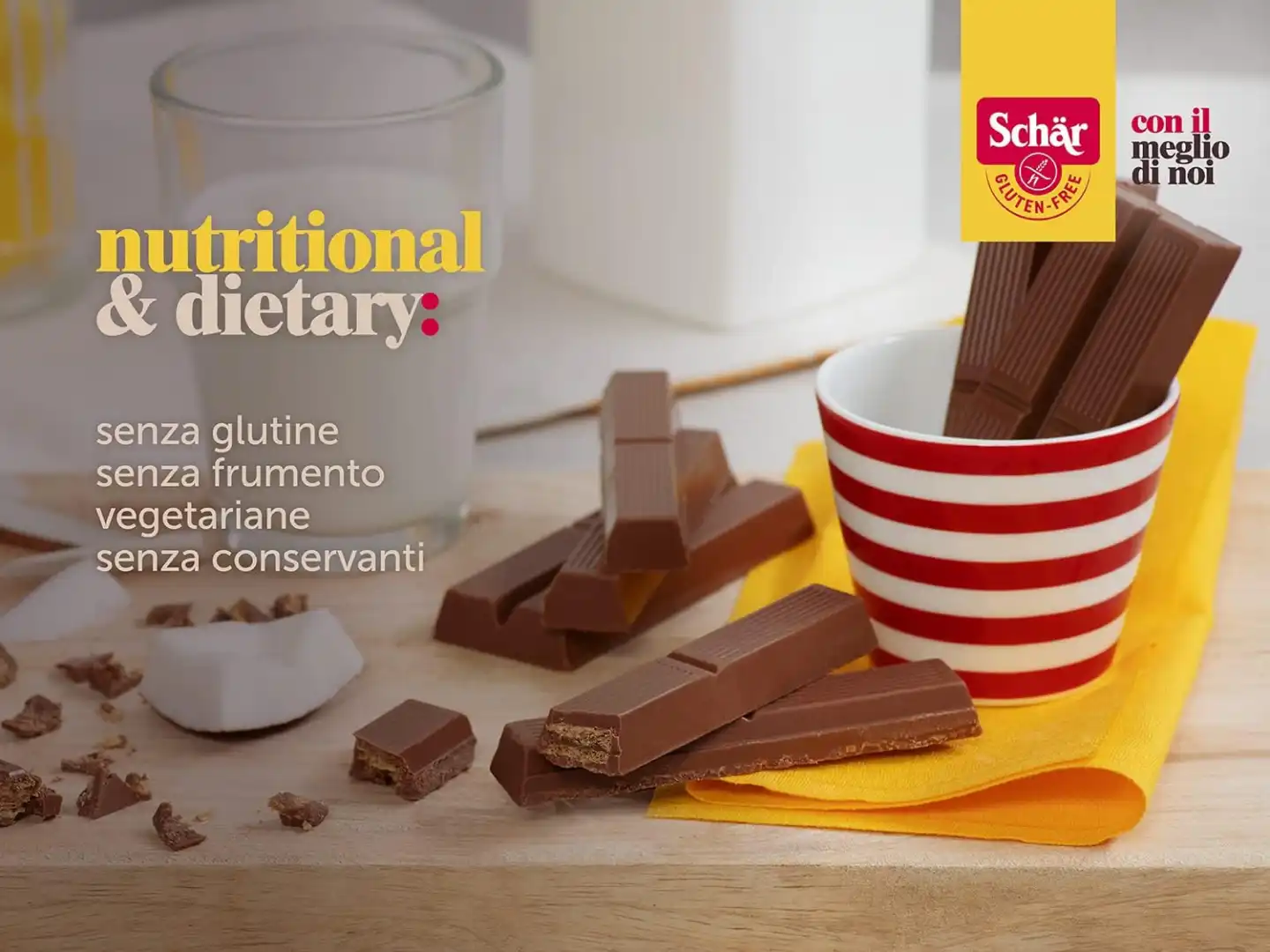 7 Pezzi Schär Twin Bar 64,5g Wafer Al Latte Senza Glutine Vegetariano