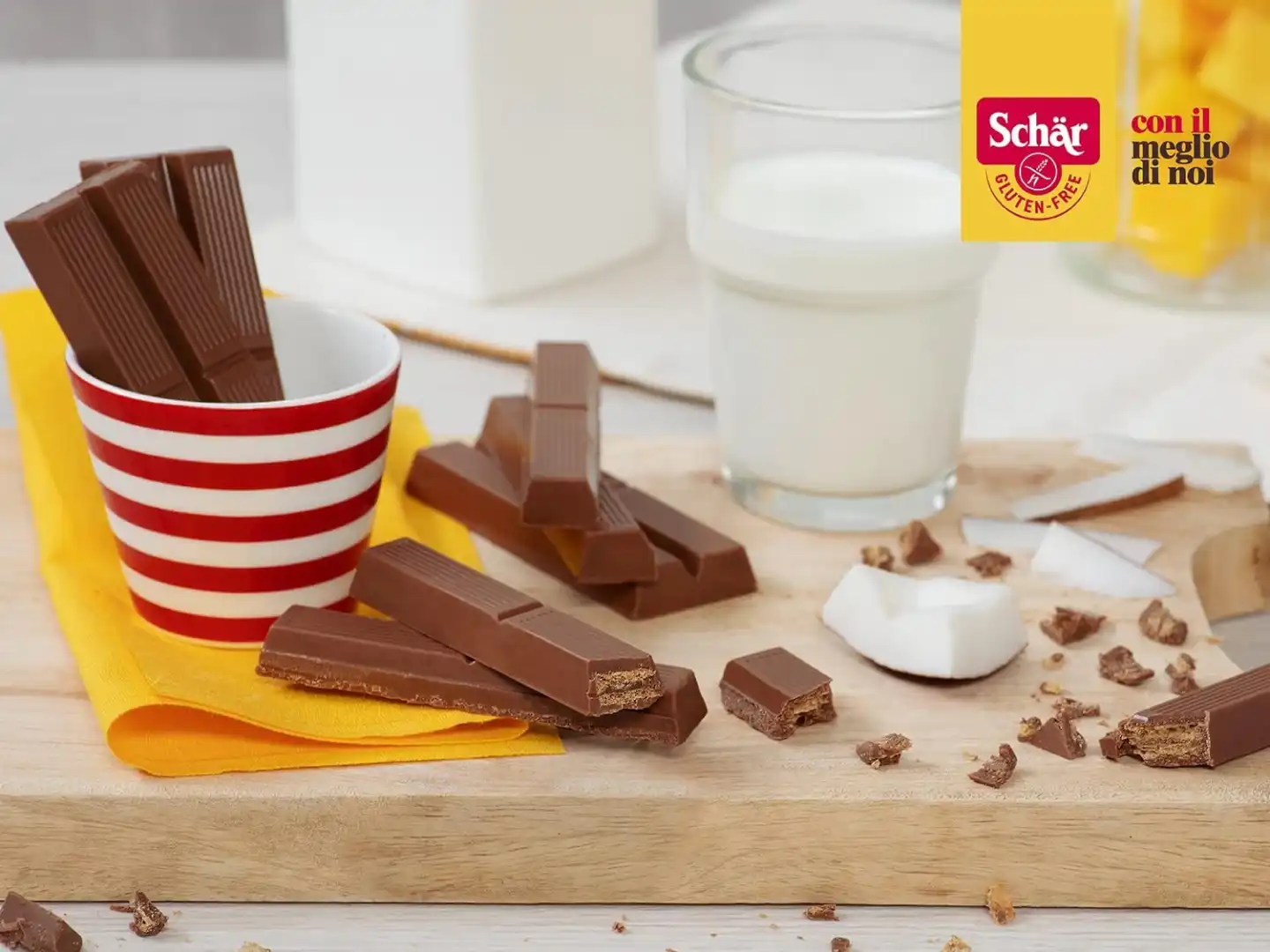 7 Pezzi Schär Twin Bar 64,5g Wafer Al Latte Senza Glutine Vegetariano