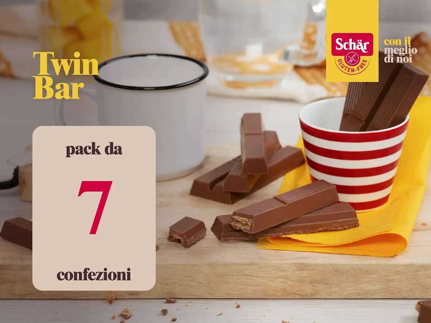 7 Pezzi Schär Twin Bar 64,5g Wafer Al Latte Senza Glutine Vegetariano