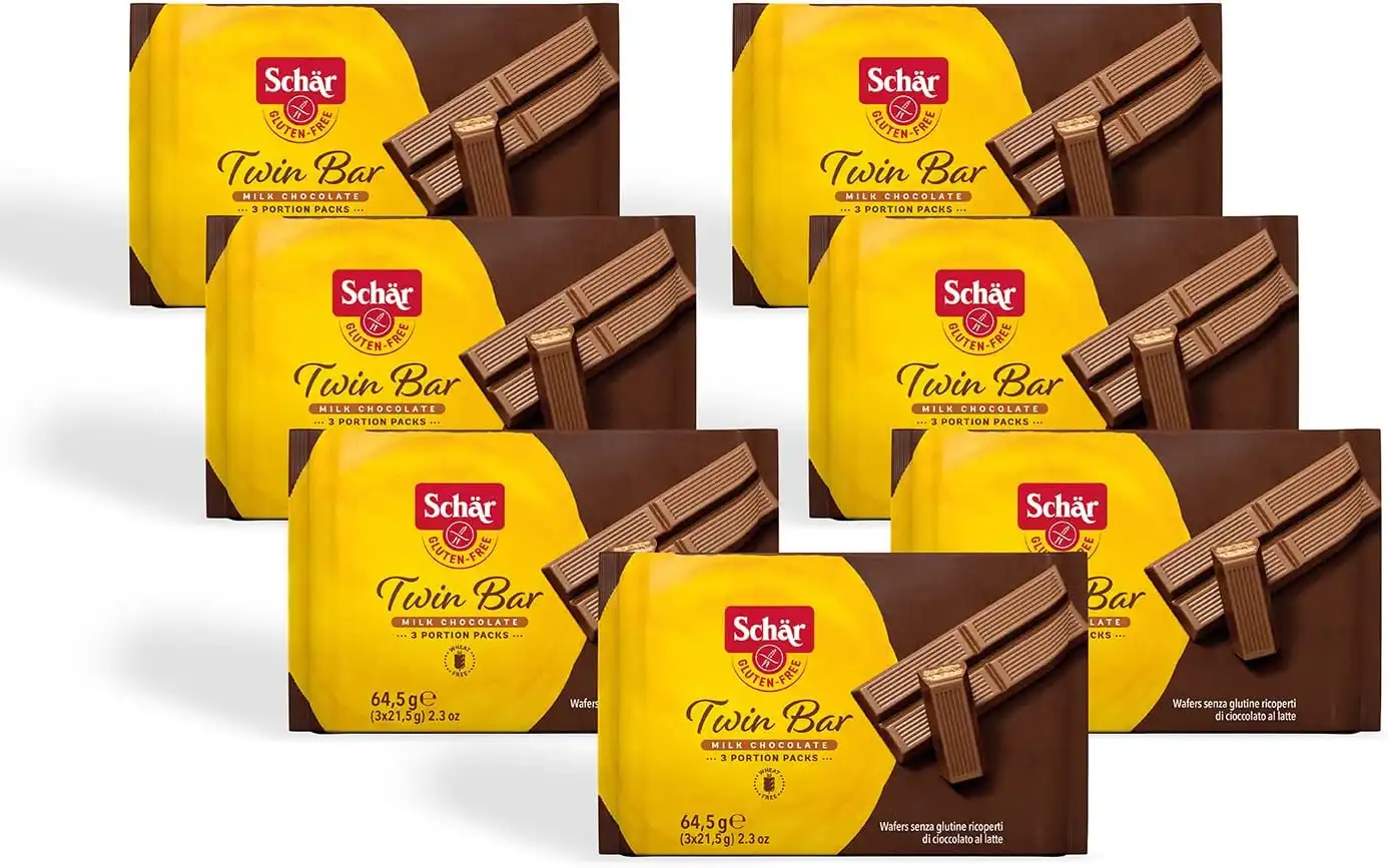 7 Pezzi Schär Twin Bar 64,5g Wafer Al Latte Senza Glutine Vegetariano