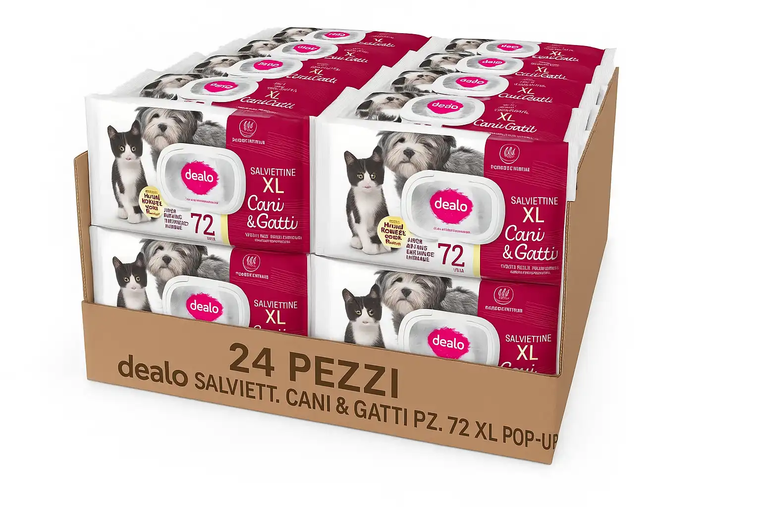 24 Pezzi Dealo Salviettine Cani E Gatti XL 72pz Detergenti Profumate Talco