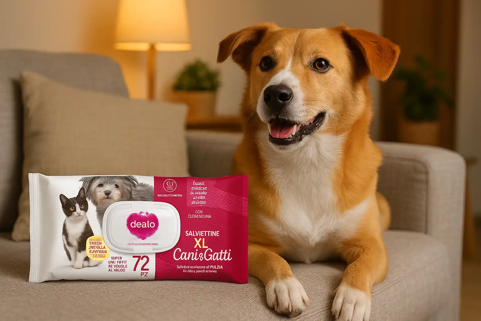 24 Pezzi Dealo Salviettine Cani E Gatti XL 72pz Detergenti Profumate Talco