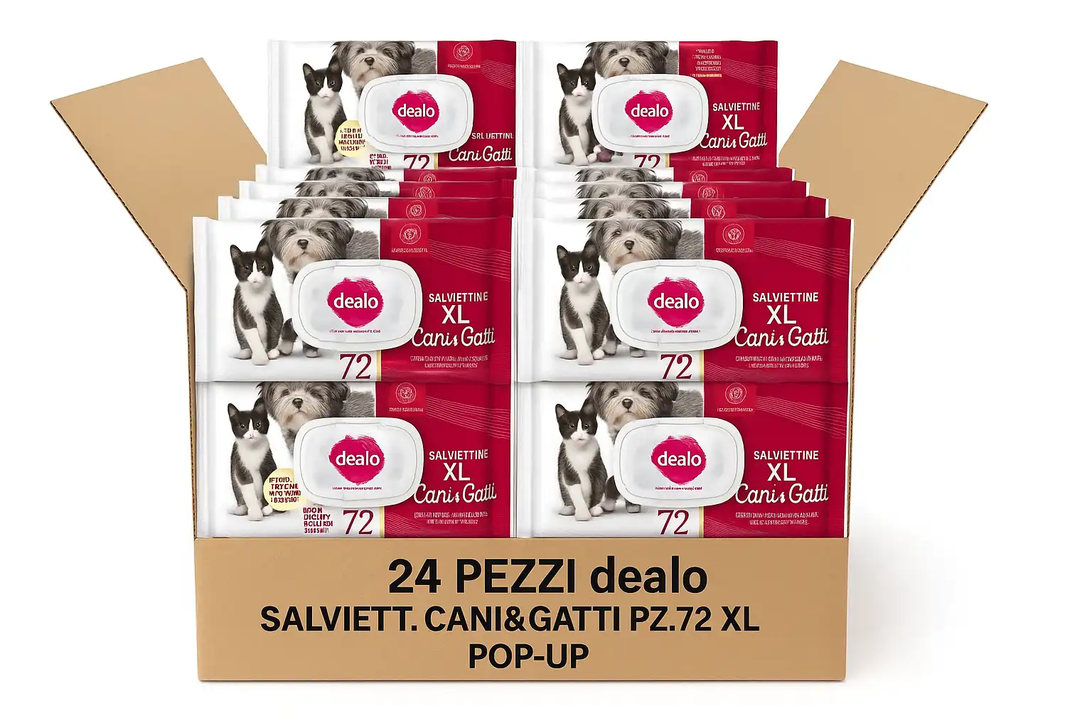 24 Pezzi Dealo Salviettine Cani E Gatti XL 72pz Detergenti Profumate Talco
