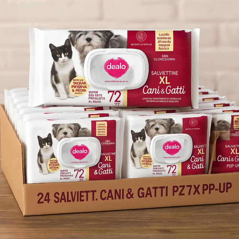 24 Pezzi Dealo Salviettine Cani E Gatti XL 72pz Detergenti Profumate Talco