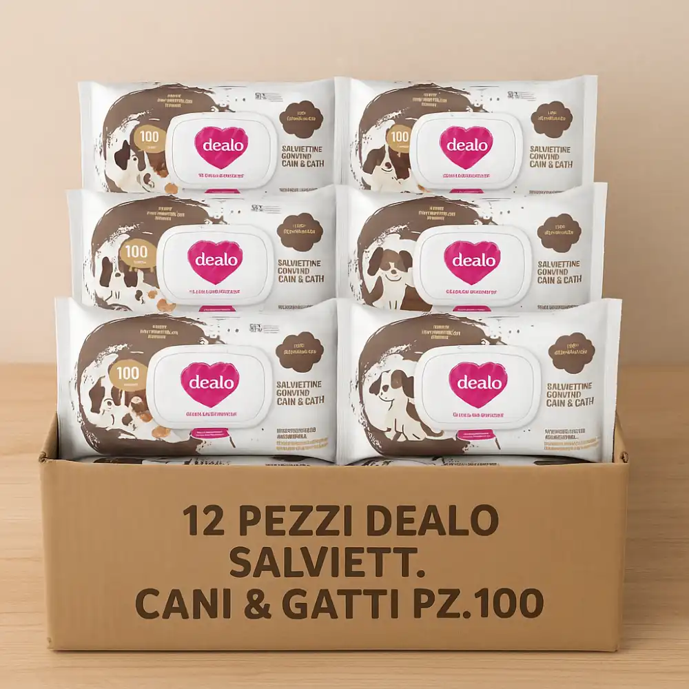 12x Dealo Salviettine Cani e Gatti 100 Pezzi Pop-Up con Clorexidina Igienizzanti