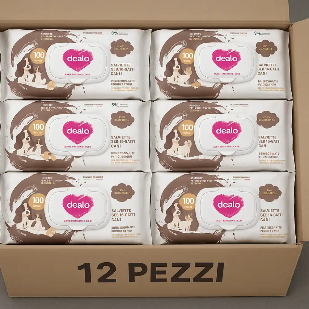 12x Dealo Salviettine Cani e Gatti 100 Pezzi Pop-Up con Clorexidina Igienizzanti