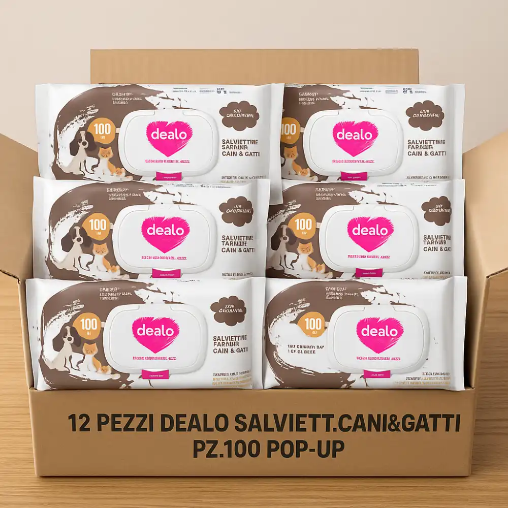 12x Dealo Salviettine Cani e Gatti 100 Pezzi Pop-Up con Clorexidina Igienizzanti