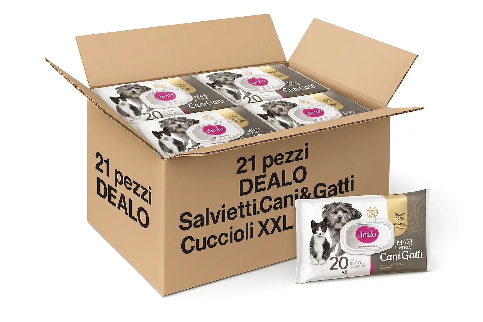 21 Pezzi Salviettine Cani e Gatti Cuccioli XXL 20pz Pulizia Pelo e Musetto