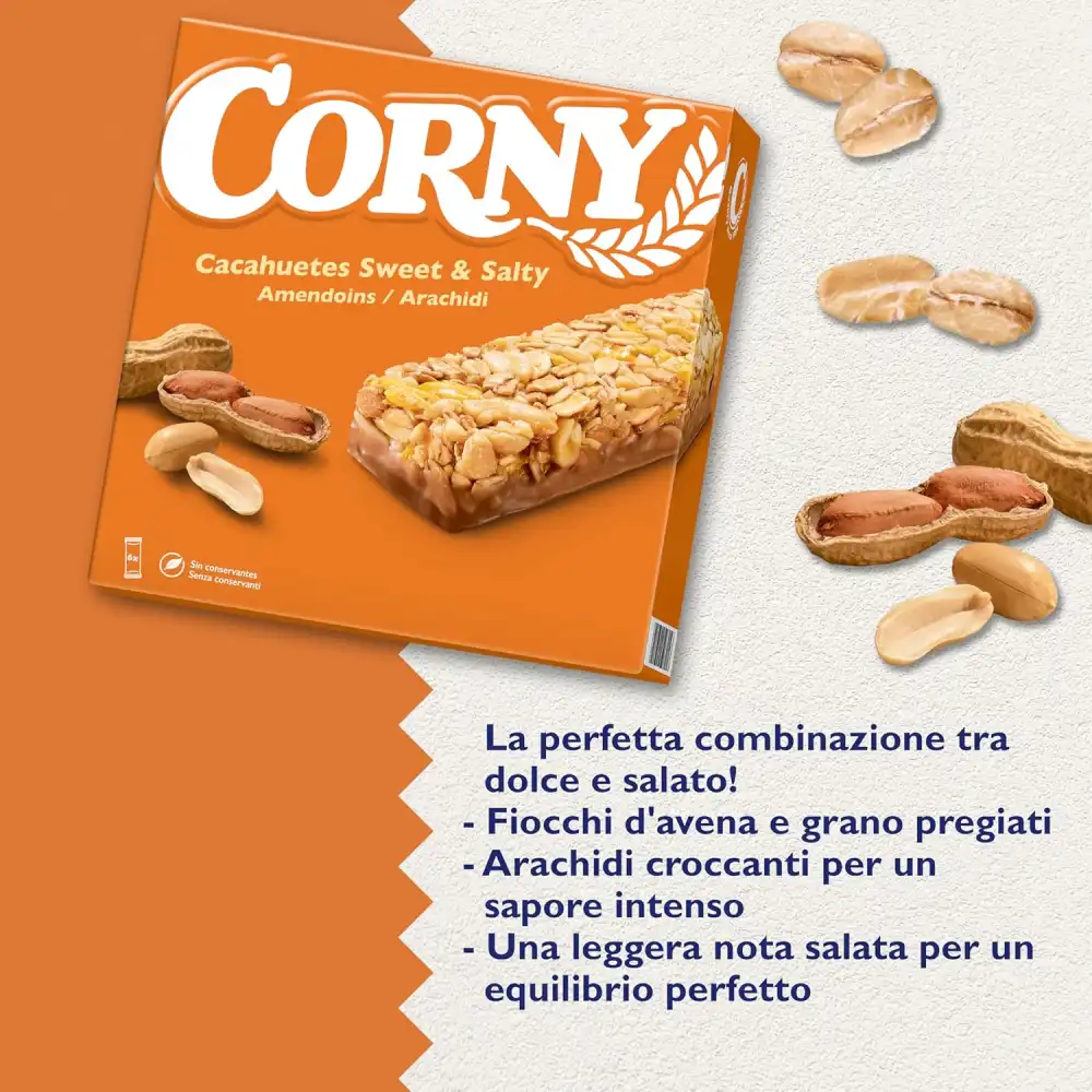 Corny 60 Barrette Cereali Arachidi 25g Snack Dolce Salato Senza Conservanti 10x6