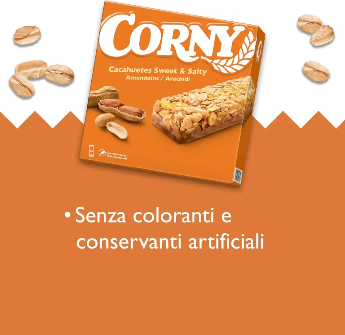Corny 60 Barrette Cereali Arachidi 25g Snack Dolce Salato Senza Conservanti 10x6