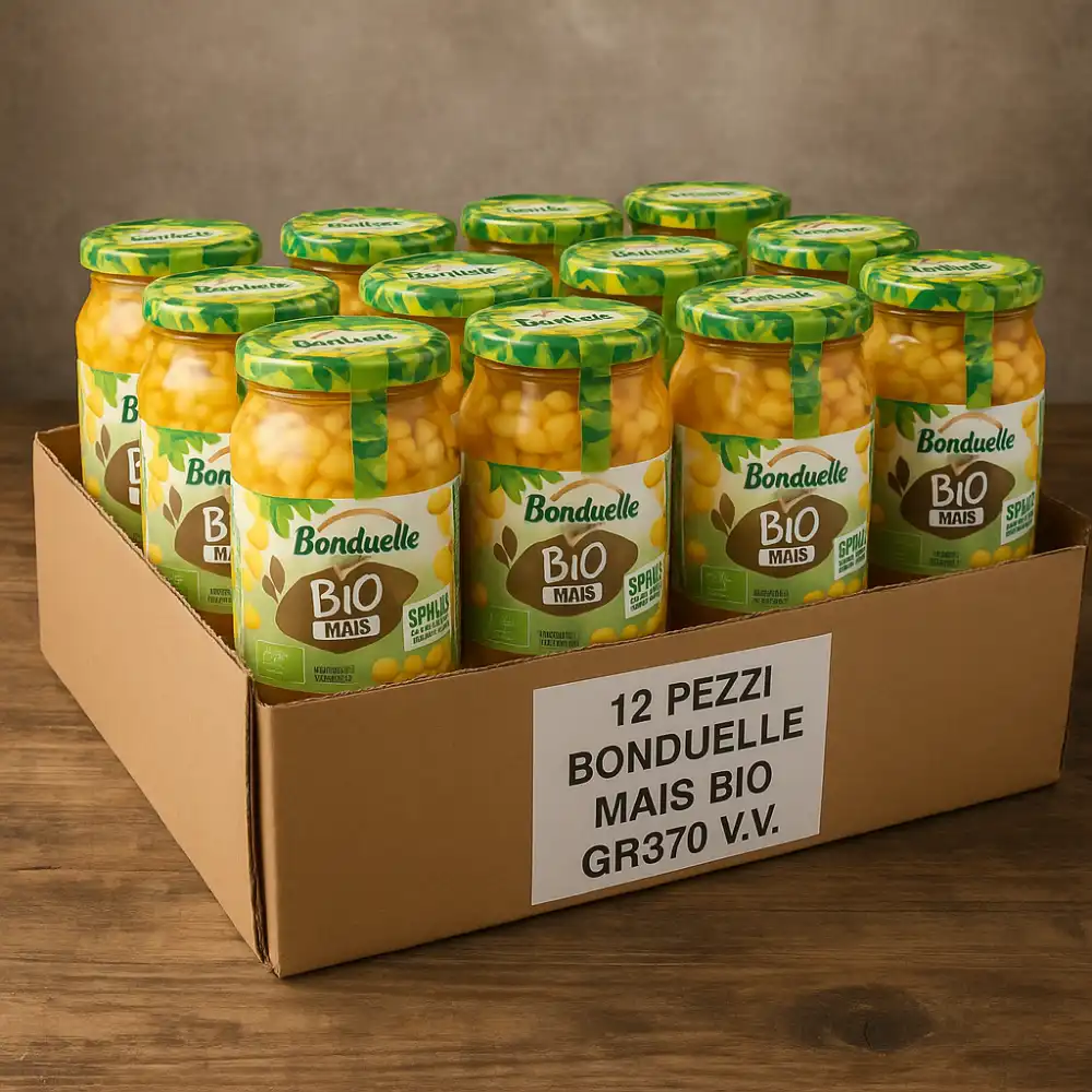 Mais BIO Bonduelle 370g Vetro x12 – Senza Zuccheri Aggiunti, Naturale, 12 Pezzi