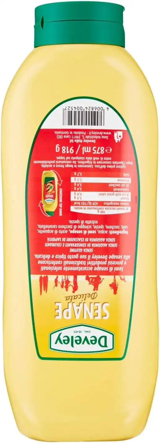 Develey Senape Delicata 875ml Squeeze Top Down – Grande Formato, Senza Glutine
