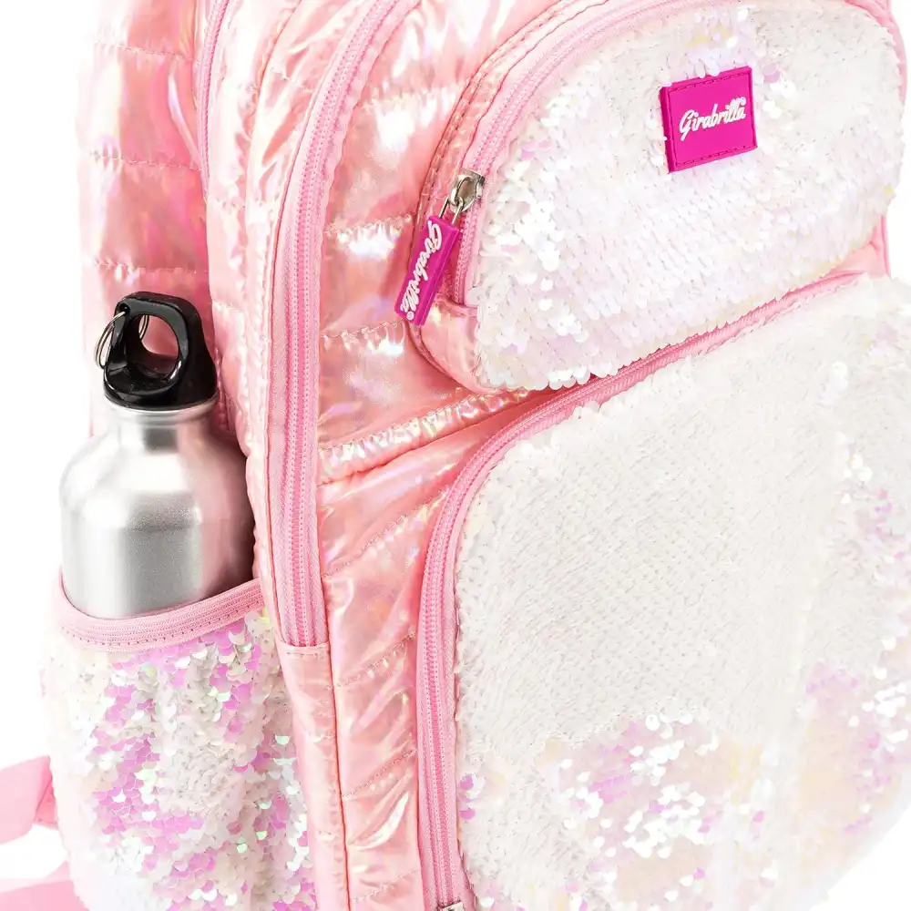 Girabrilla Zaino Scuola Bambine Ragazze Puffer Perlato con Paillettes Bianche