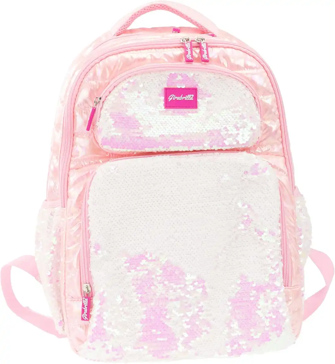 Girabrilla Zaino Scuola Bambine Ragazze Puffer Perlato con Paillettes Bianche