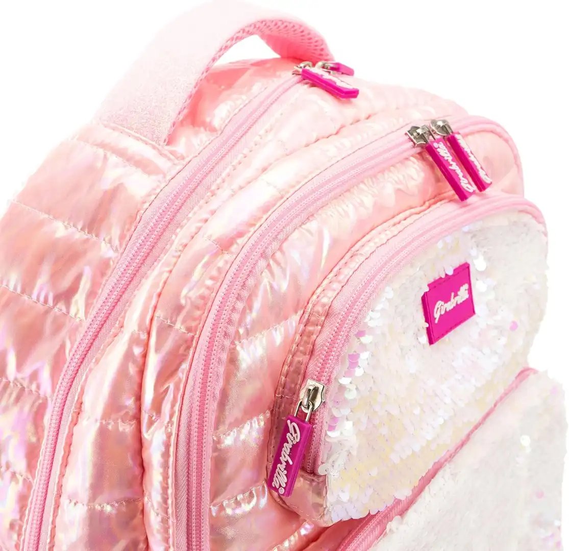 Girabrilla Zaino Scuola Bambine Ragazze Puffer Perlato con Paillettes Bianche