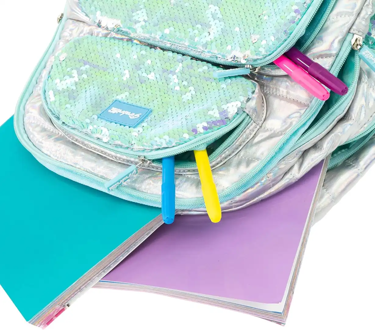Girabrilla Zaino Scuola Bambine Ragazze Puffer Azzurro Turchese con Paillettes