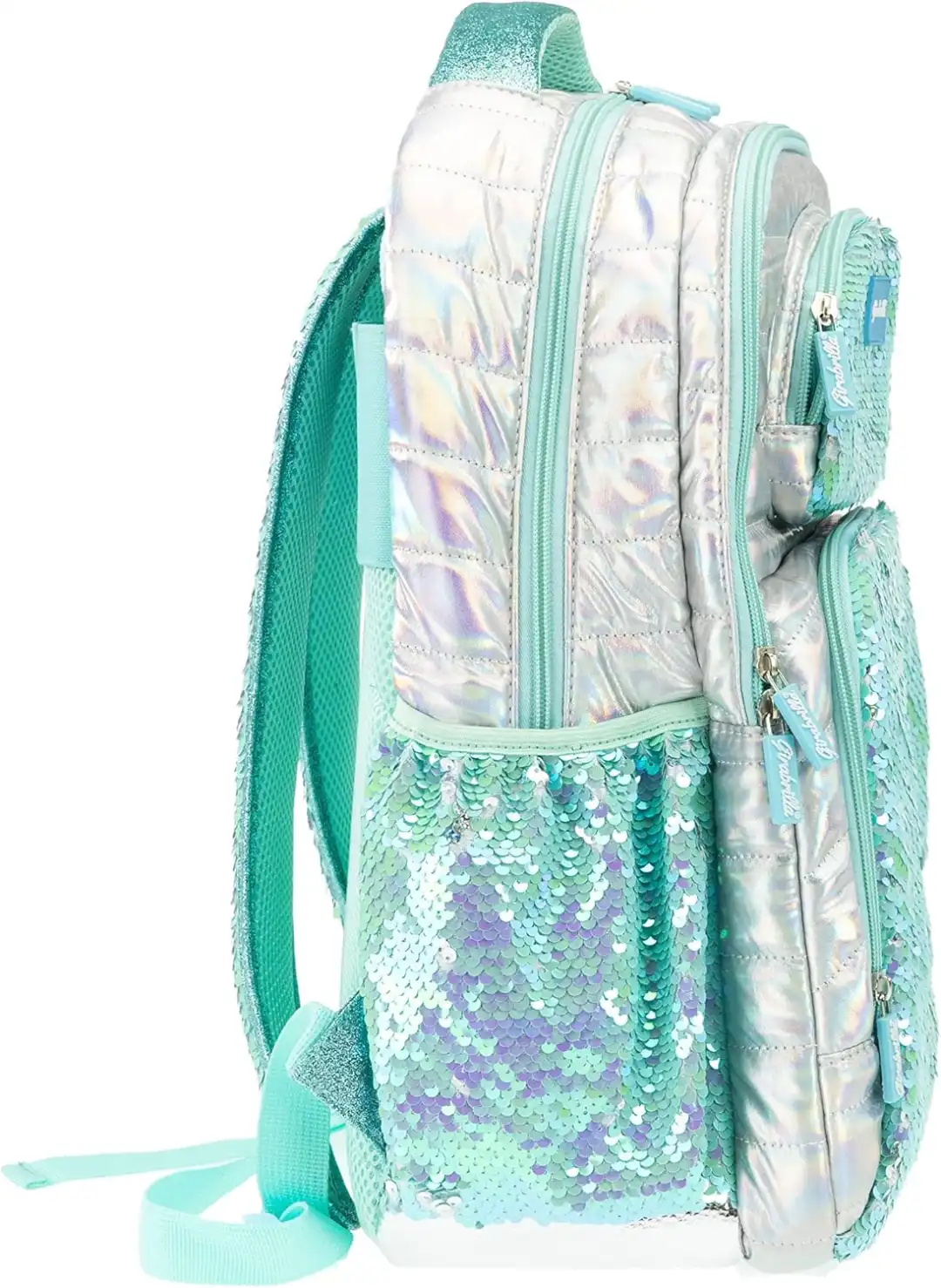 Girabrilla Zaino Scuola Bambine Ragazze Puffer Azzurro Turchese con Paillettes