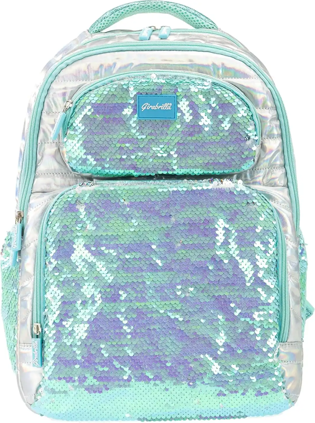 Girabrilla Zaino Scuola Bambine Ragazze Puffer Azzurro Turchese con Paillettes