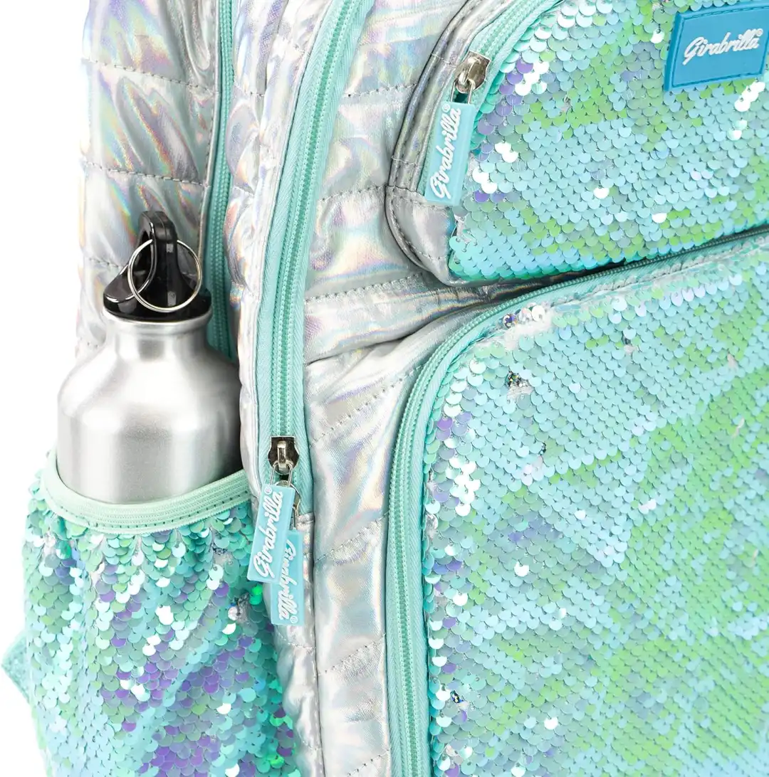 Girabrilla Zaino Scuola Bambine Ragazze Puffer Azzurro Turchese con Paillettes