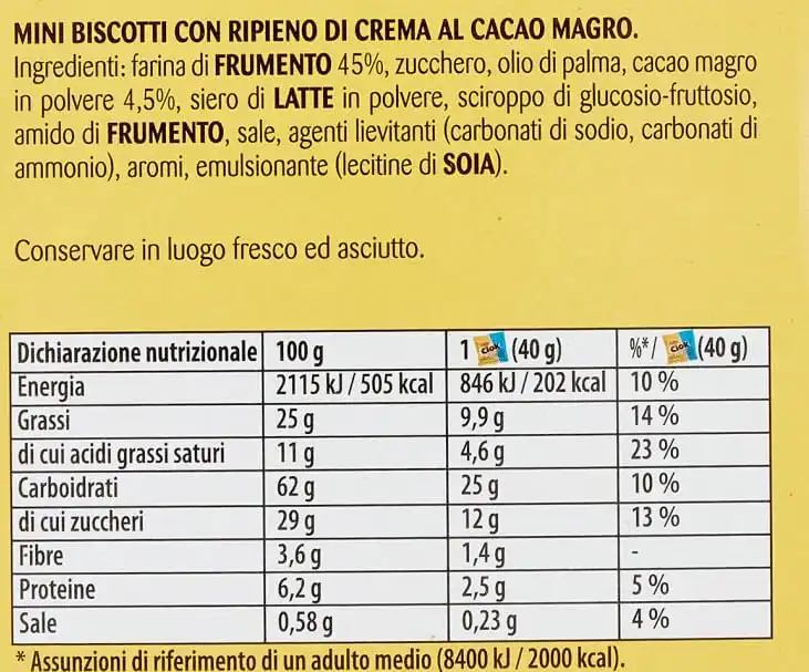 Oro Ciok Pocket 800g (20x40g) –Biscotti Ripieni di Crema al Latte–No Conservanti