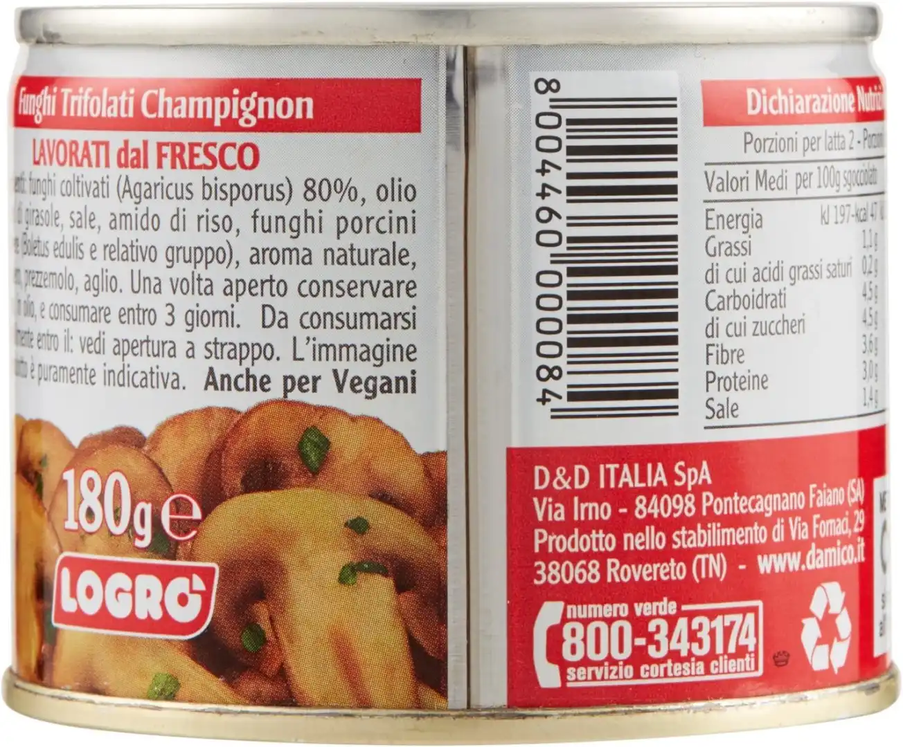 D’Amico Logro Funghi Champignon Trifolati 12x180g – Lavorati dal Fresco