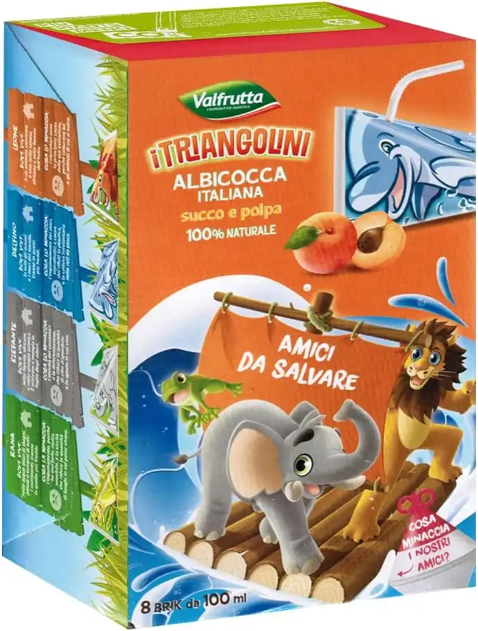 6X Triangolini Succo di Albicocca per Bambini 100% Naturale 8x100ml Box