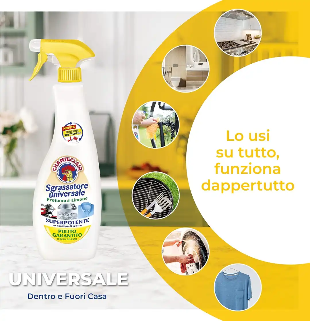 Chanteclair Sgrassatore Universale Limone Spray 750ml + 2 Ricariche Pulizia Casa