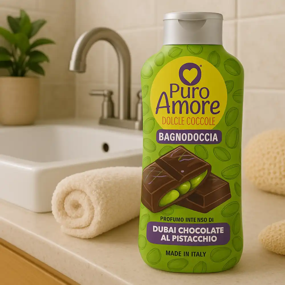 6x PURO AMORE Bagnoschiuma Dubai Pistacchio & Cioccolato 650ml Intenso
