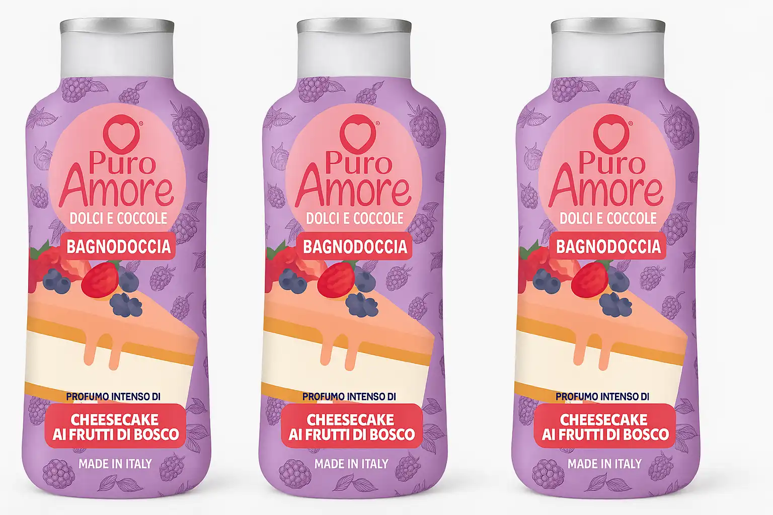 3x Puro Amore Bagnoschiuma 650ml Cheesecake Profumo Dolce Corpo