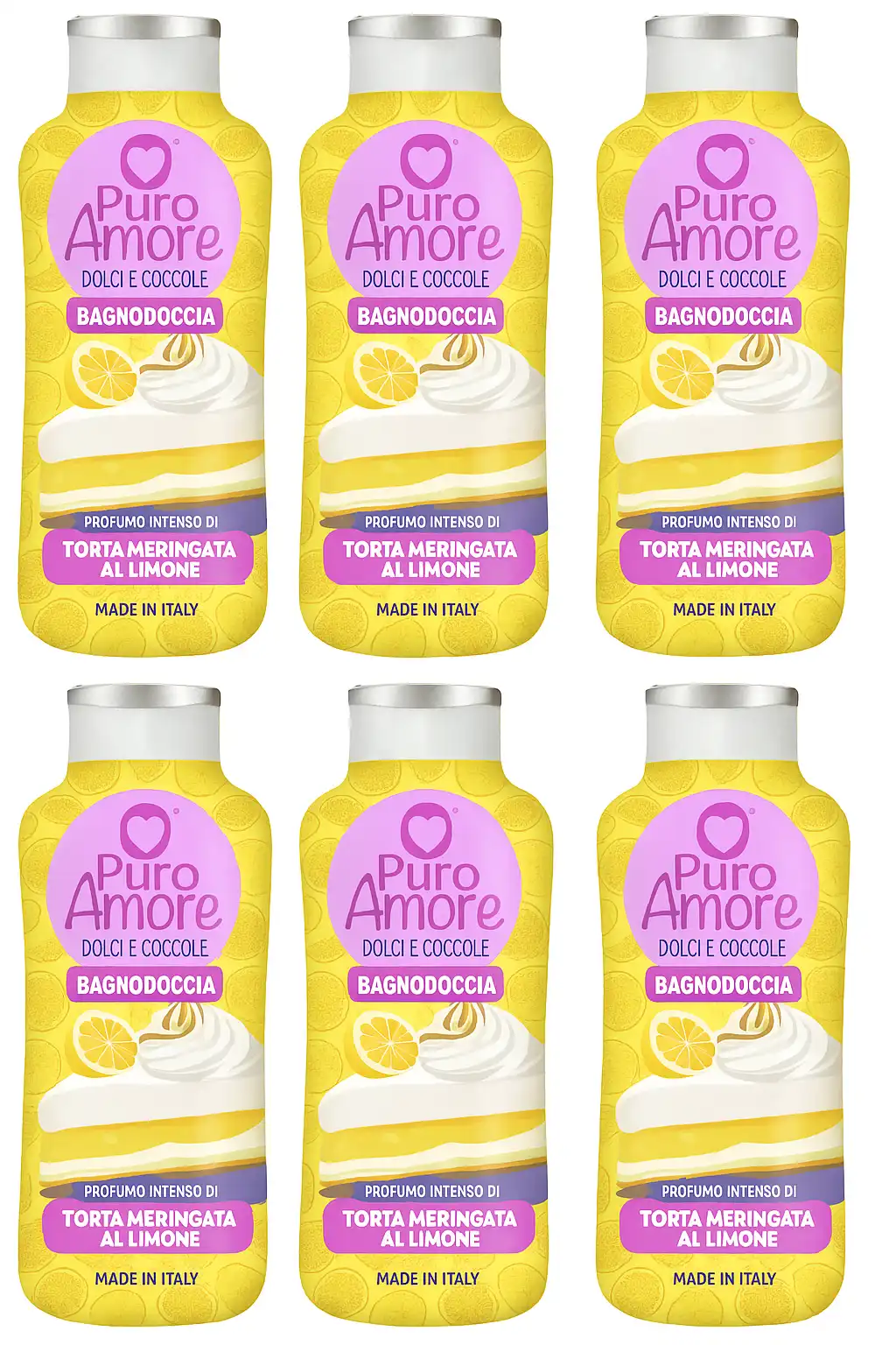 6 x Puro Amore Bagnodoccia Torta Meringata al Limone 250ml - Idratante e Delicato